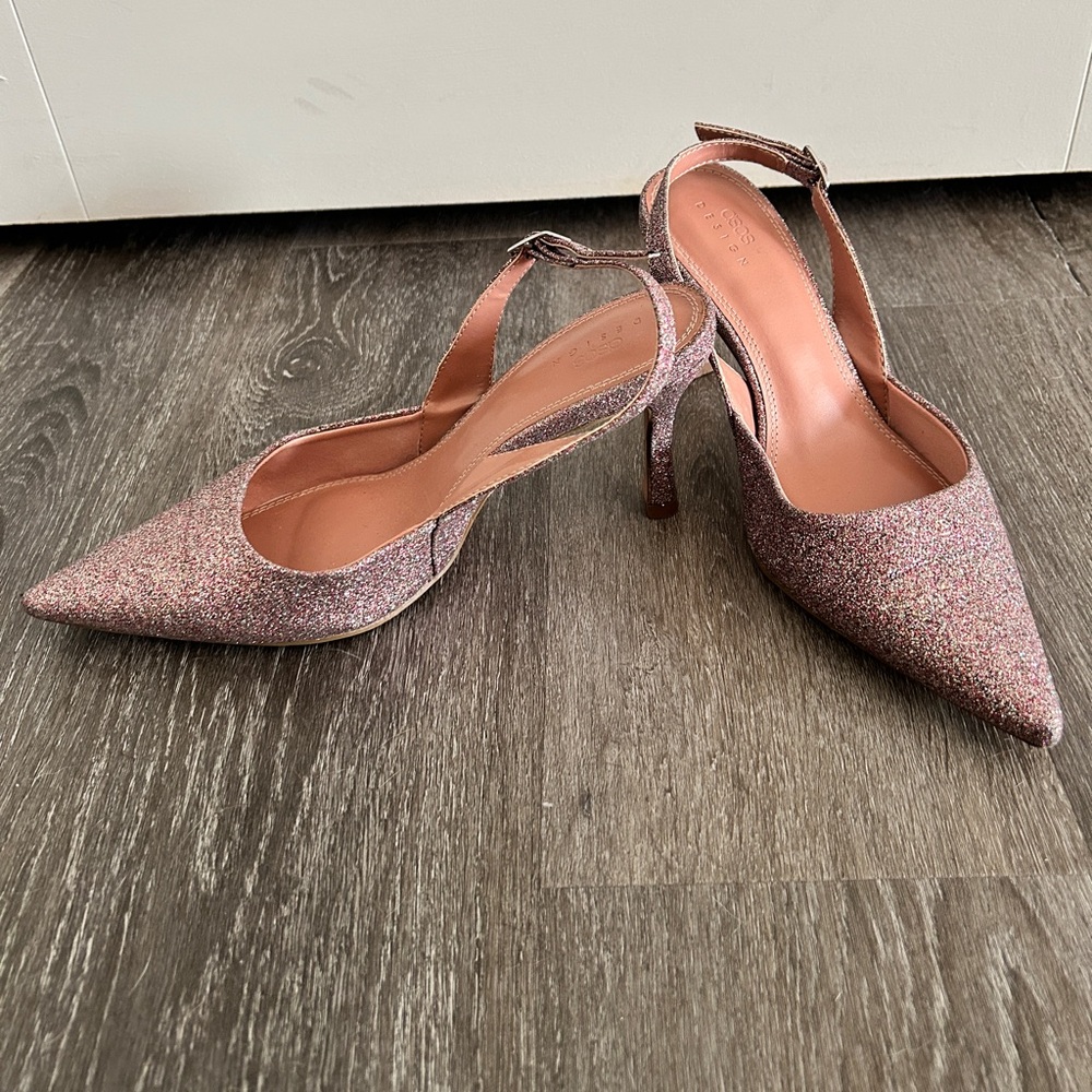 ASOS Rose Pink Glitter Slingback Pointed Heels